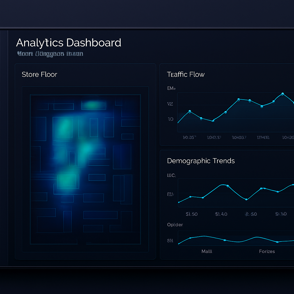 Retail computer vision analytics dashboard showing heatmaps and demographic trends